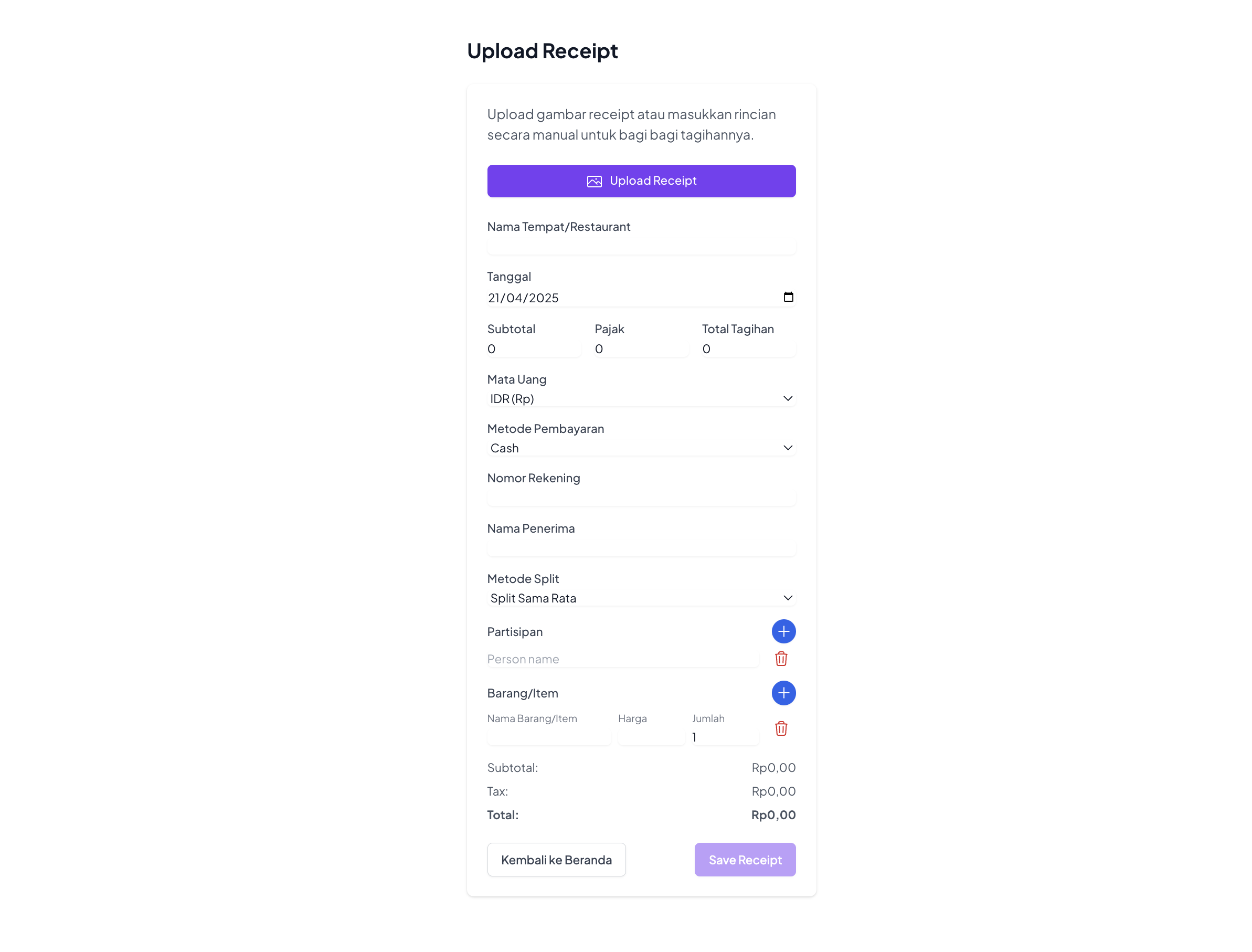 Splitbill Upload Receipt